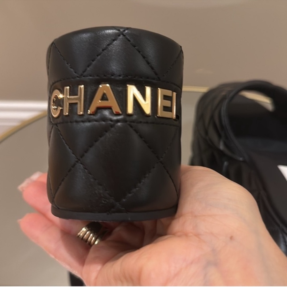 CHANEL DAD 23C Quilted Leather CC Logo Platform sandals slides mules sz 42 - Picture 11 of 17
